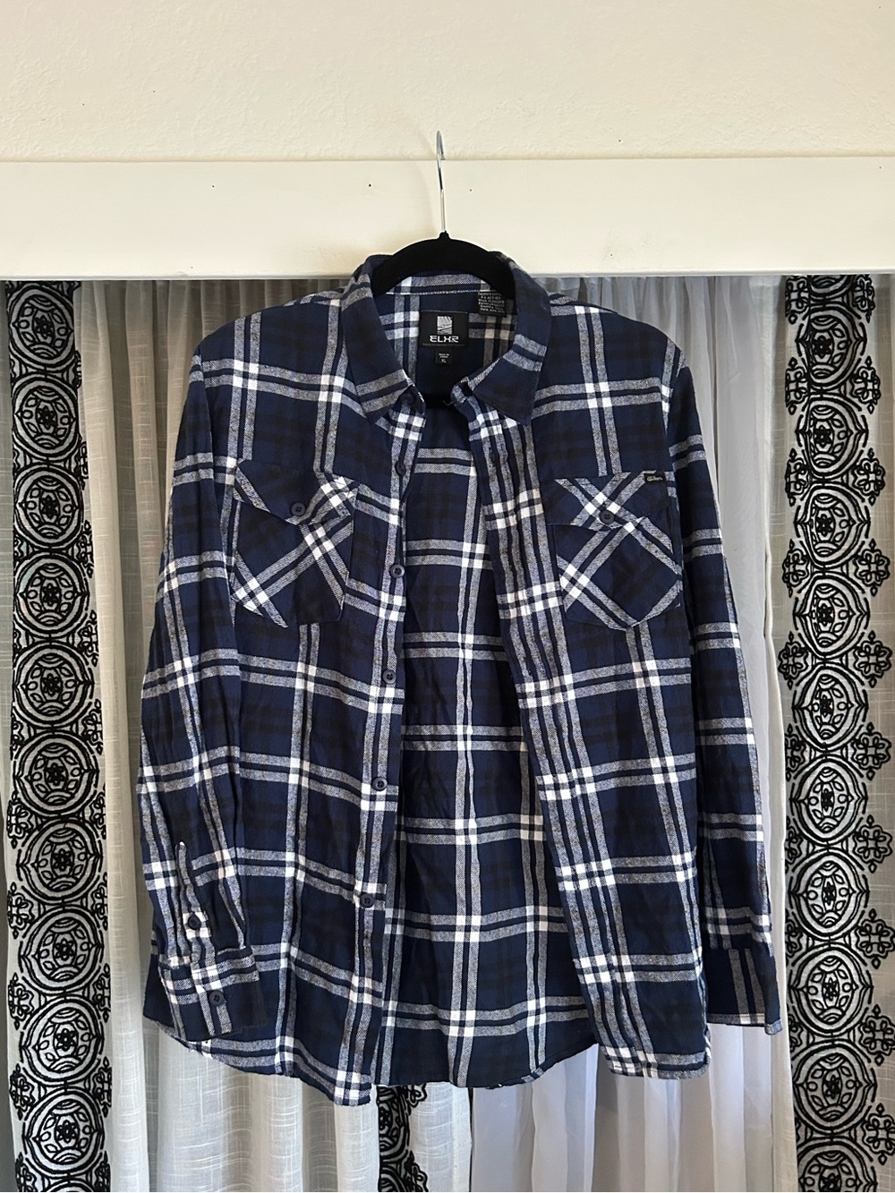 ELXR Navy&White Plaid Flannel Button-Up